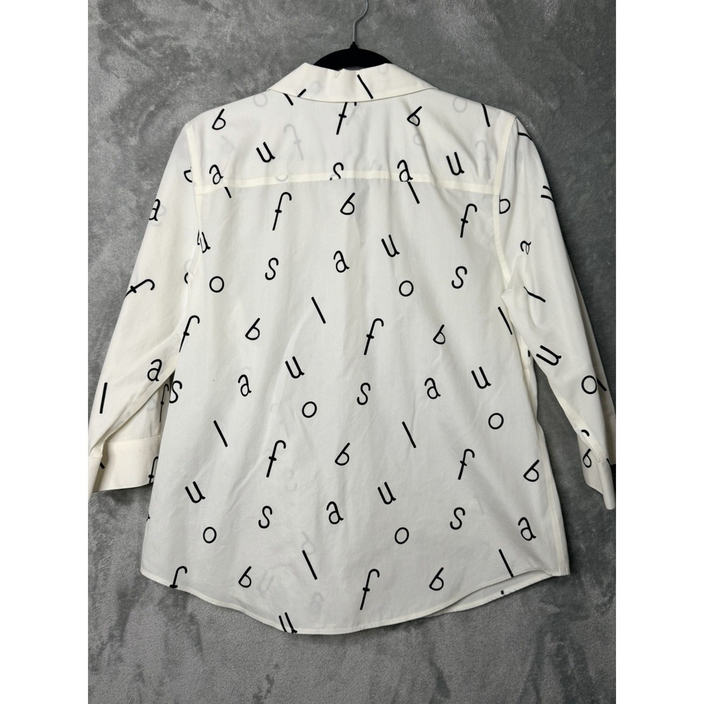Chicos No-Iron White‎ Alphabet Print 3/4 Sleeve Cotton Blouse Size 1 Medium 8/10 - Picture 5 of 5
